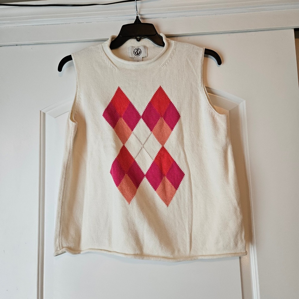 Natural Instincts Argyle‎ Sweater Vest Womens XL Gold Preppy Light Academia Pink
